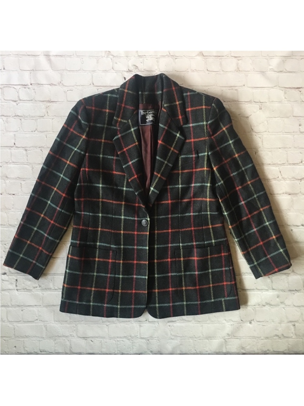 Burberry Black Plaid Blazer with Red & Green Windowpane